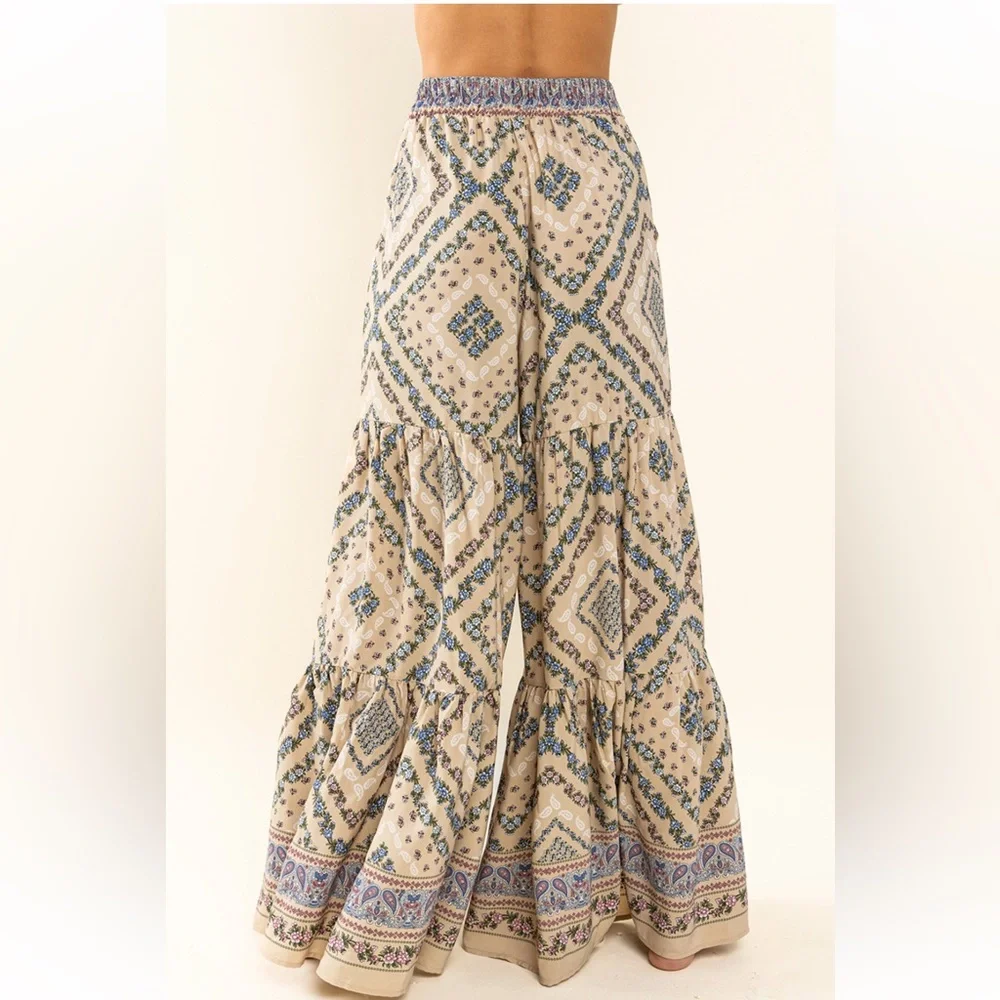 40 Floral Print Tiered Wide Pants - Picture 4 of 5